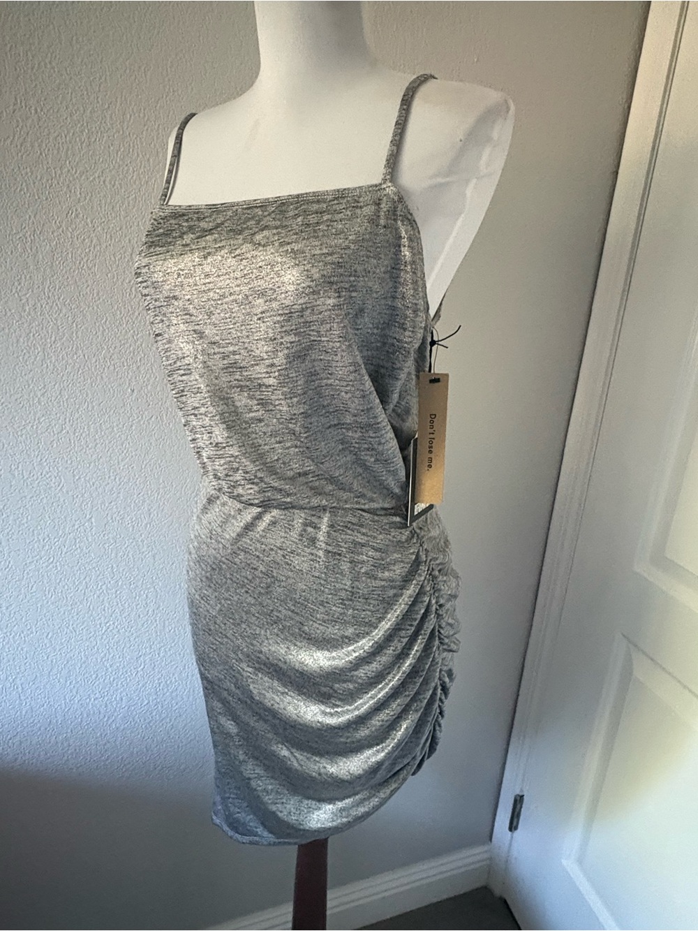 REFORMATION NWT Silver Flare Stretchy Sexy Mini Dress NEW Sz L